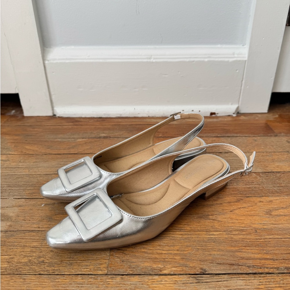 Elegant Silver Slingback Women's Shoes
